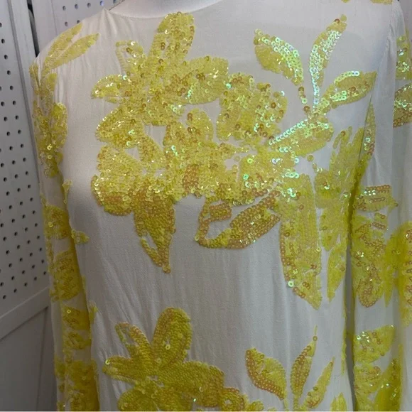 Endless Rose Women's Yellow Floral Sequin Overlay Mini Dress - Picture 3 of 7